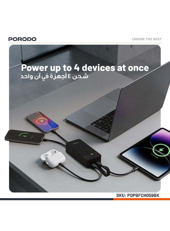 بورودو بنك طاقة 30000 مللي أمبير في الساعة بشاشة رقمية مع كابل Type-C وLightning / توصيل طاقة 22.5 وات / شحن متزامن - اسود - Image 3